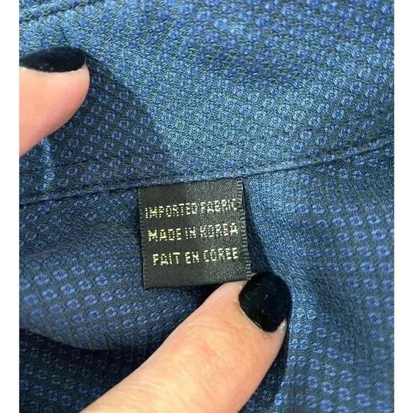 Bugatchi Uomo Men's Button Up Long Sleeve Dress Shirt Dark Blue Collared Medium - Picture 6 of 10